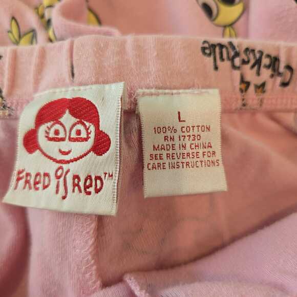 Vintage Y2K Fred Is Red Pajama Pants Size L Chicks Rule Pink Lounge 100% Cotton - Picture 6 of 6